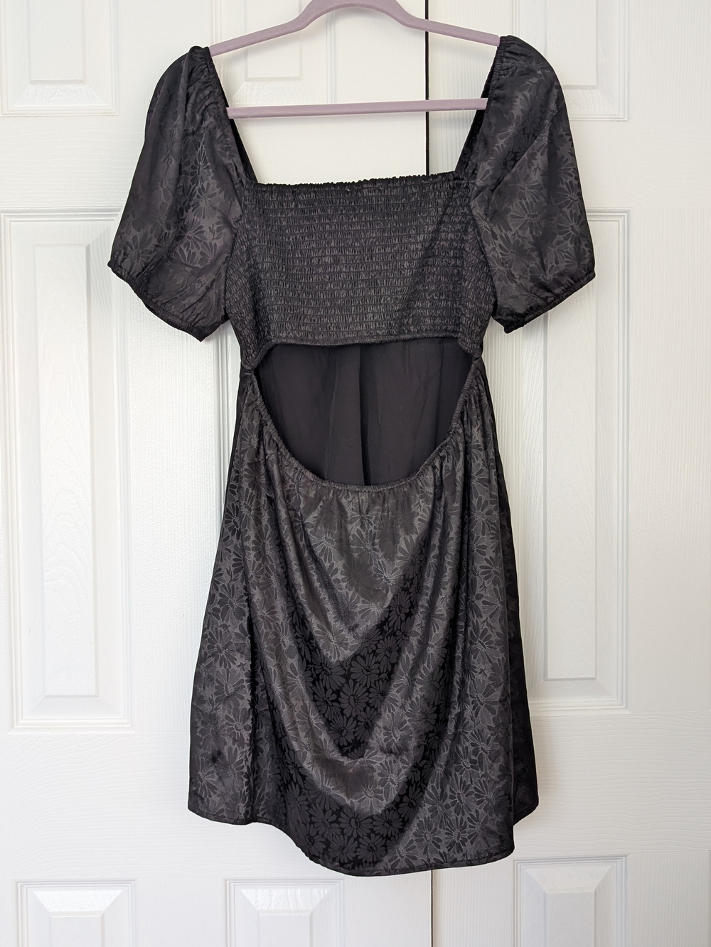 Altar'd State Black Floral Jacquard Puff Sleeve Mini Dress - Picture 6 of 6